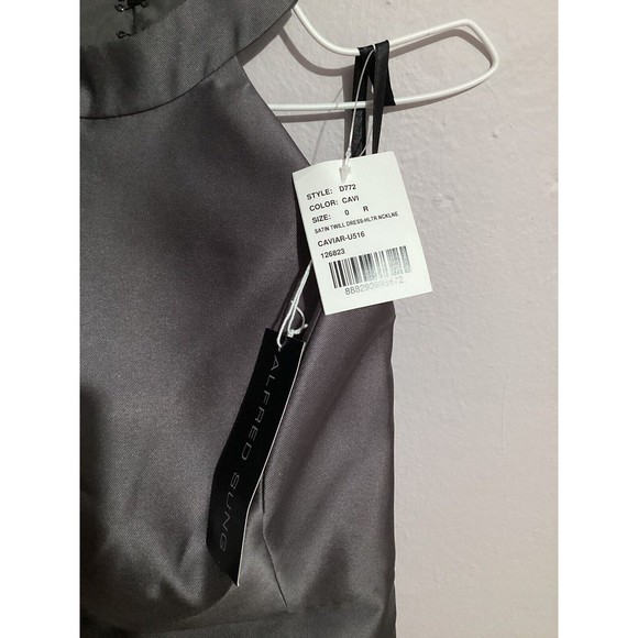 Alfred Sung D772 High Neck Cut Out Formal Bridesmaid Long Dress Caviar Gray - Picture 8 of 12